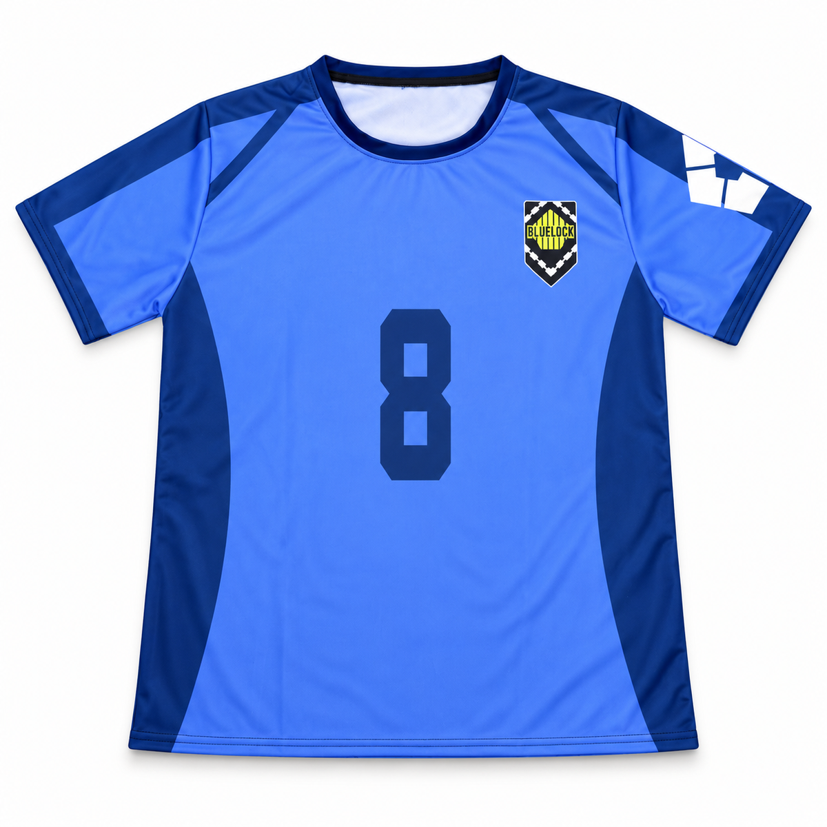 Camiseta Bachira 8 azul vista frente sobre fondo blanco