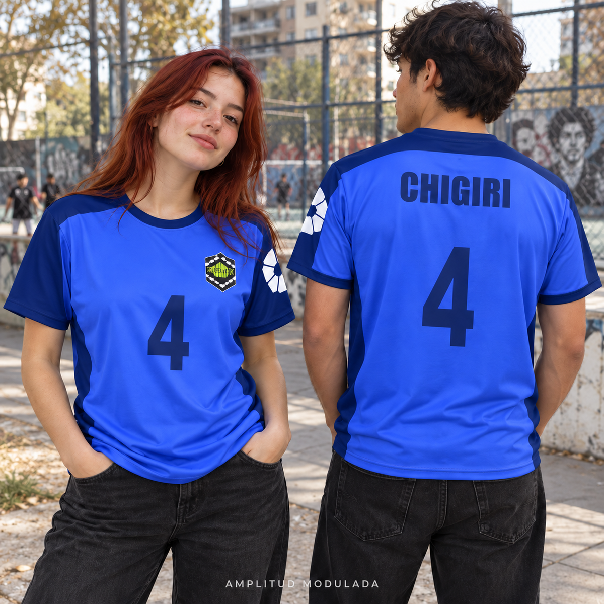 Camiseta Blue Lock Chigiri 4 azul Eleven frente y espalda