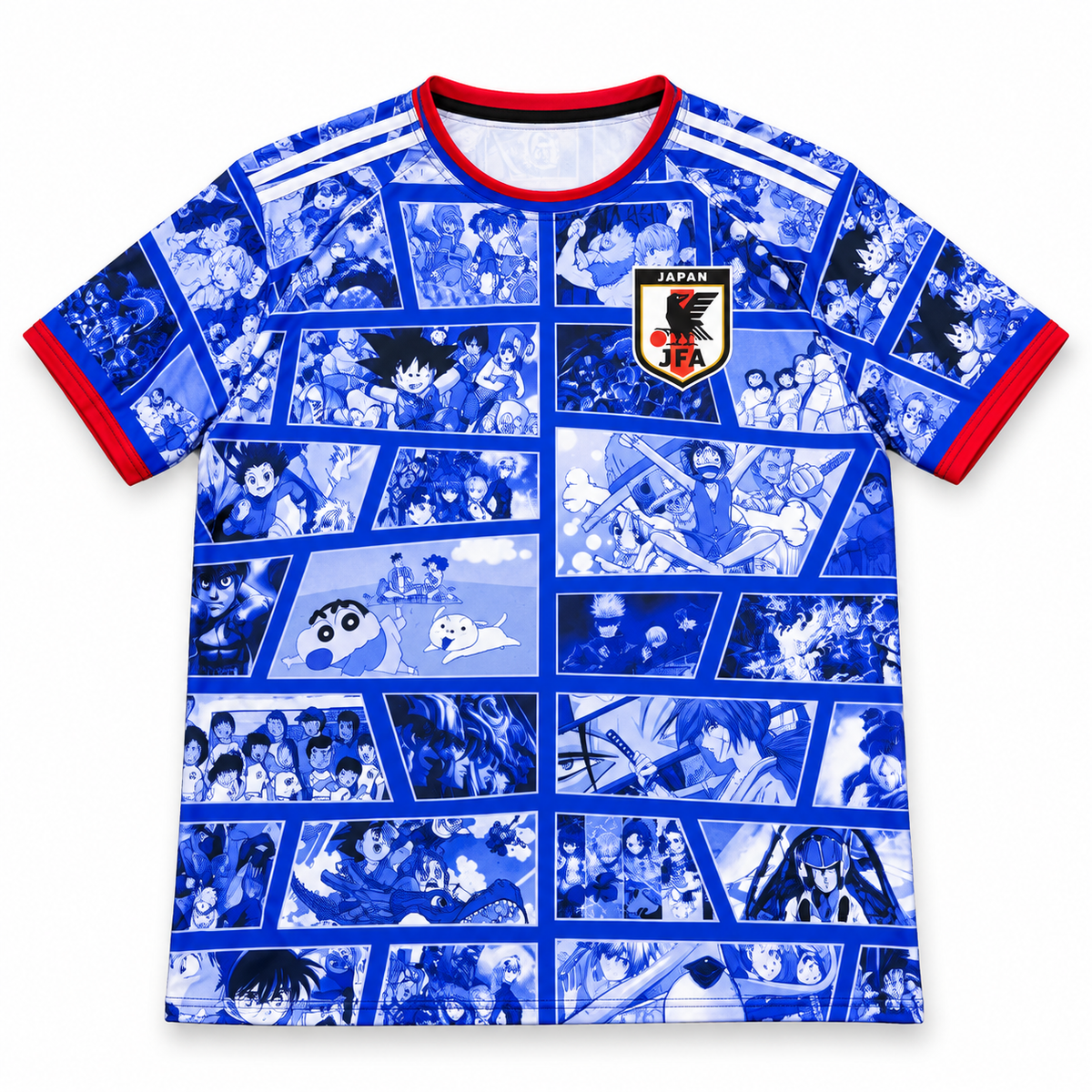 Camiseta Japón collage anime azul vista frontal sobre fondo blanco