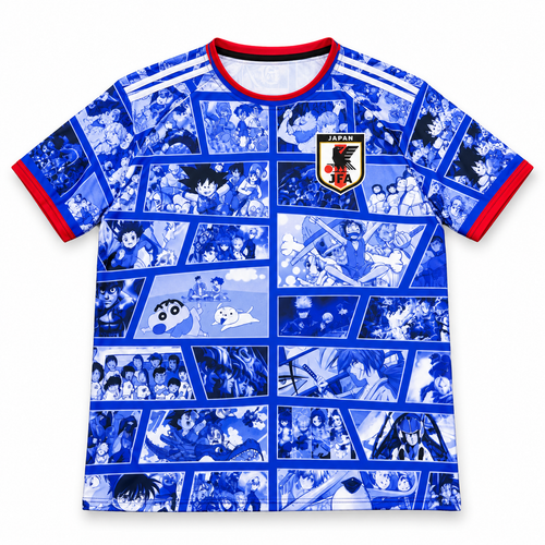 Camiseta Japón collage anime azul vista frontal sobre fondo blanco