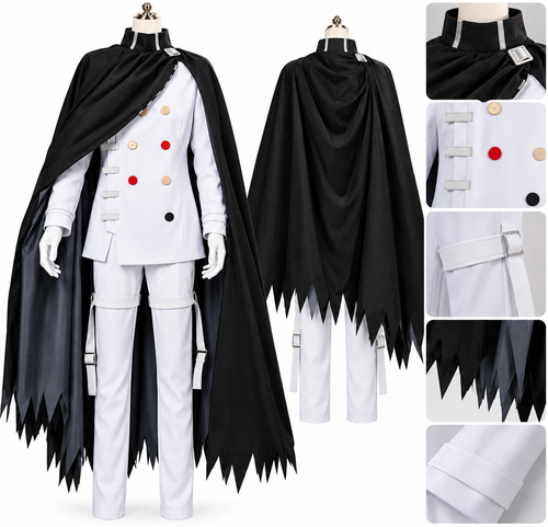 Cosplay Danganronpa Kokichi con capa, vista frontal y posterior