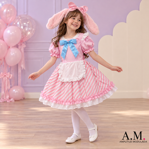 Disfraz infantil inspirado en My Melody — vestido rosado y cintillo con orejitas