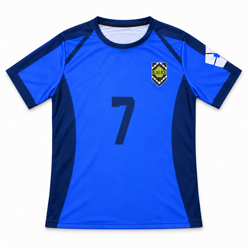Camiseta Nagi 7 azul vista frente sobre fondo blanco