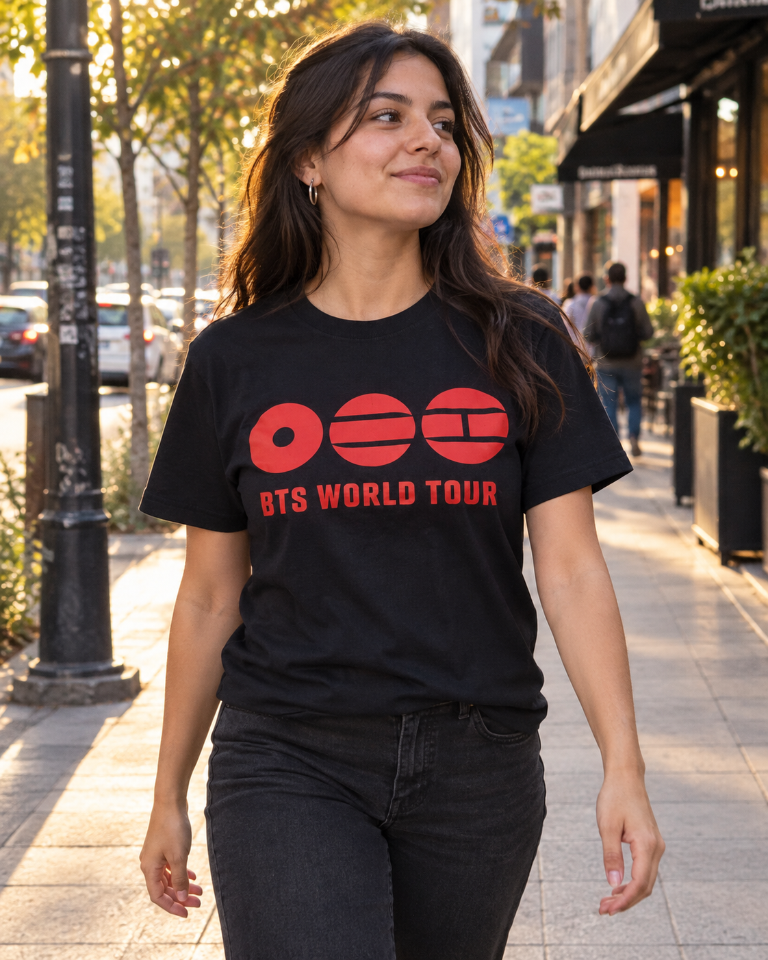 Polera BTS World Tour negra estampado rojo
