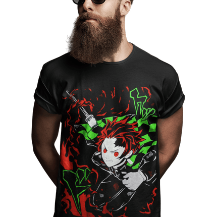 Polera Tanjiro Kamado fuego Kimetsu No Yaiba - amplitudmodulada