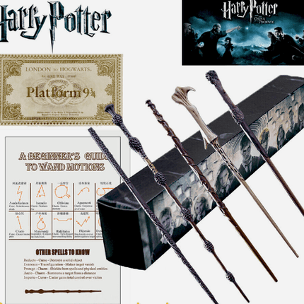 Varita de Harry Potter 42 cm + ticket de plataforma 9 3/4 y guia de hechizos - amplitudmodulada