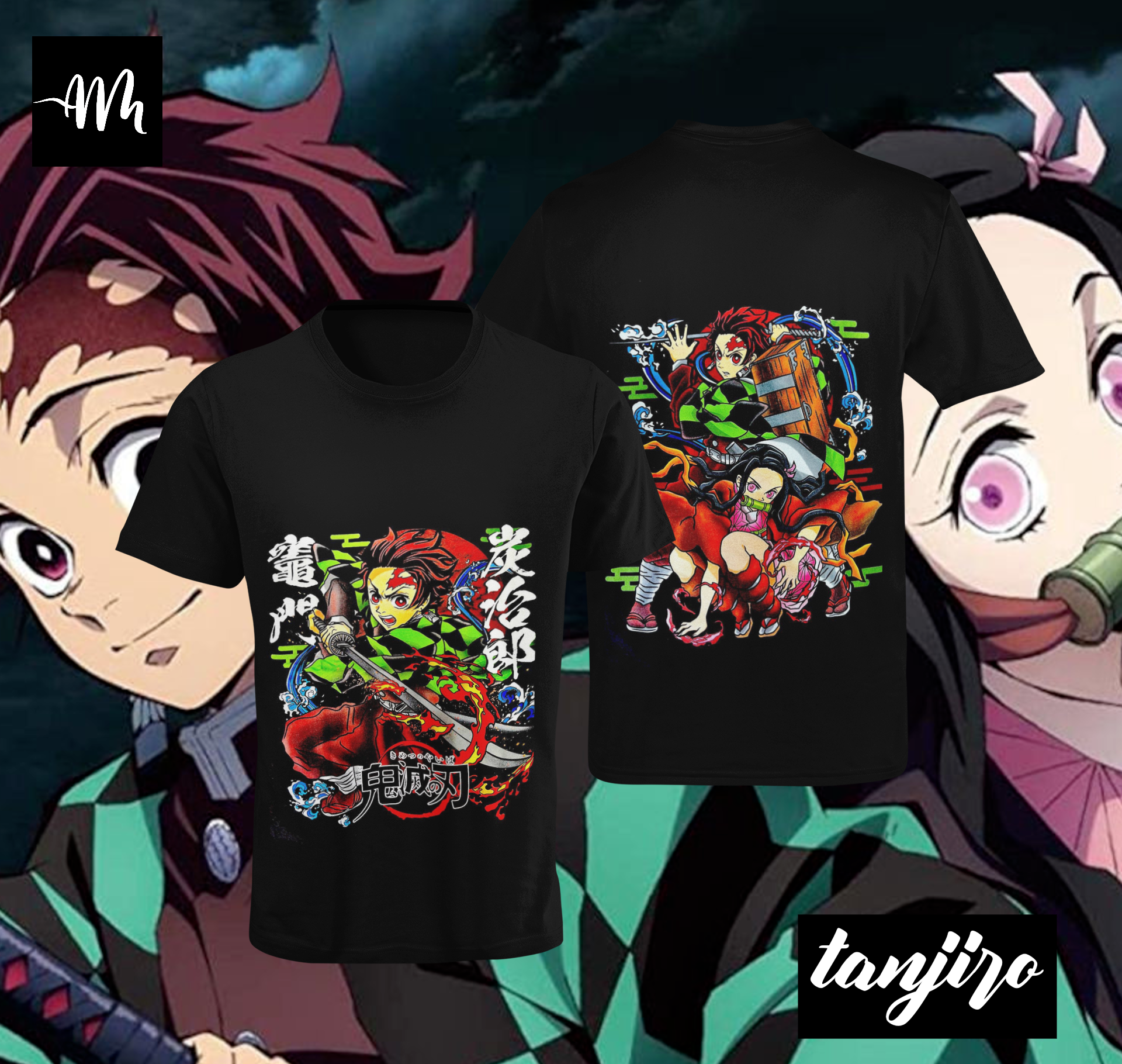 Polera Tanjiro fuego y agua Kimetsu No Yaiba - amplitudmodulada